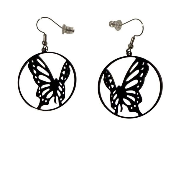 Black Butterfly Silhouette Earrings - Picture 1 of 2